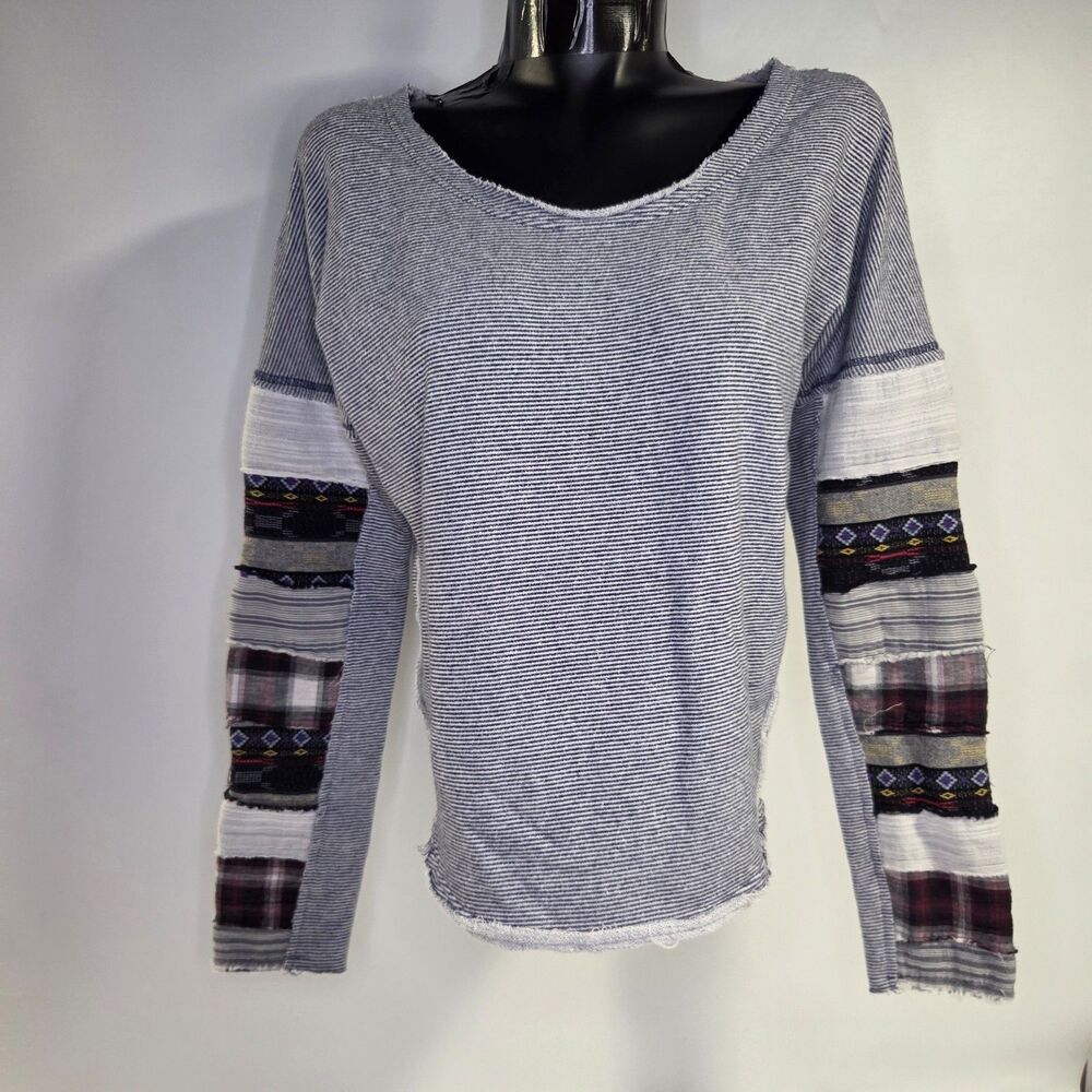FREE PEOPLE Striped Patchwork Sleeve Knit Top Medium
